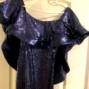 Designer Sequin Long Dress! Sz. Medium, Dark Blue.